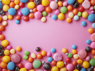 Fototapeta premium Candy colorful of sweets scattered on background. with room for text. 