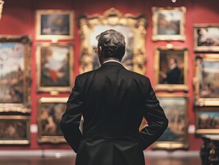 Fototapeta premium Businessman Bidding on Rare Art and Collectibles at Luxury Auction Diversifying Assets