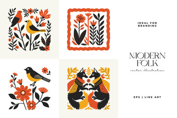 Abstract folk nordic art posters template. Modern trendy minimal style. Hand drawn design for wallpaper, wall decor, print, postcard, cover, template, banner.