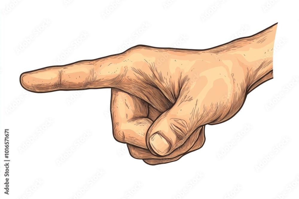 Poster a human hand pointing at an object or direction.