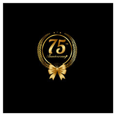 a black background with a gold logo and a gold ribbon