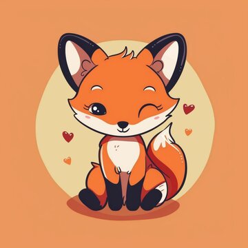 recommend clip art: Cute Orange Fox Animal Cartoon Illustration