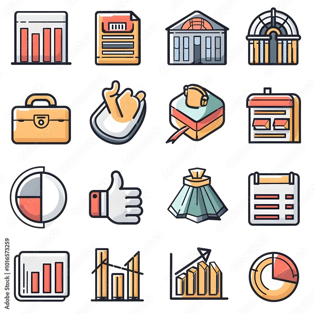 Poster a collection of sleek business icons showcasing corporate efficiency and data driven decision making