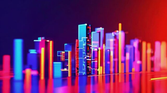 3D floating data points coalesce and stack bars each company&rsquo;s size. data points and then reform based on updated market cap information, 4k High-Quality background Animation Video