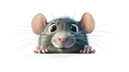 A cartoon rat peeking out from behind an object, isolated on a white background. Ideal for die-cut and sticker designs.
