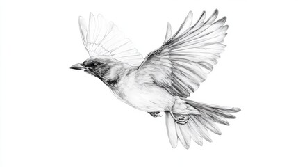 Obraz premium Rough pencil sketch of a bird in flight, isolated on a clean white background