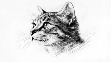 Rough pencil sketch of a cat with simple features, isolated on white background