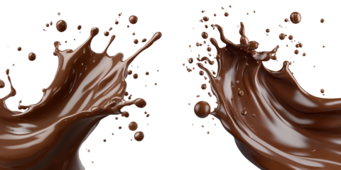 set of two chocolate splash in transparent or white background