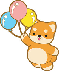 Cute puppy kawaii dog lovely animal vector icon. Fluffy Shiba Inu pet stickers. Happy doggy activities illustrations.