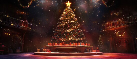 A Christmas Tree in a Festive Hall