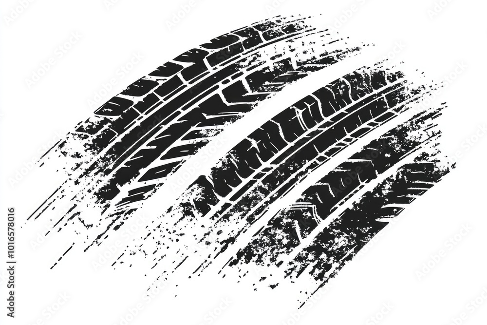 Poster a close-up of a tire's tread pattern on a clean white surface.