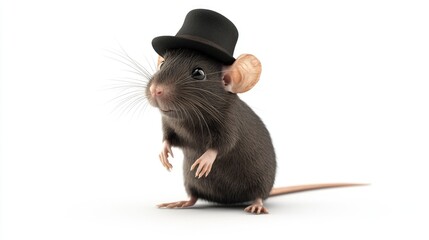 High-res clipart of a rat wearing a tiny hat, standing on a white background. Isolated illustration for creative and whimsical projects.