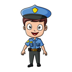 Cute police boy cartoon on white background