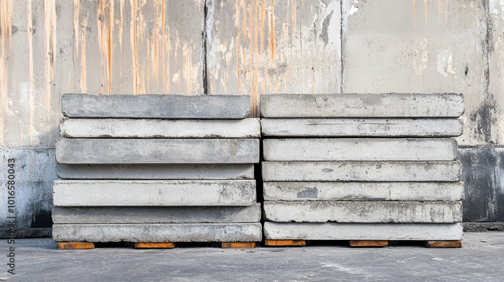 Poster stack of concrete slabs, wide empty space for text abov