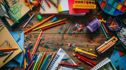 A Creative Workspace Filled With Colorful Art Supplies and Unfinished Projects in the Afternoon