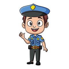 Cute police boy cartoon on white background