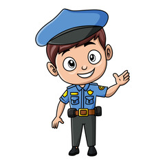 Cute police boy cartoon on white background