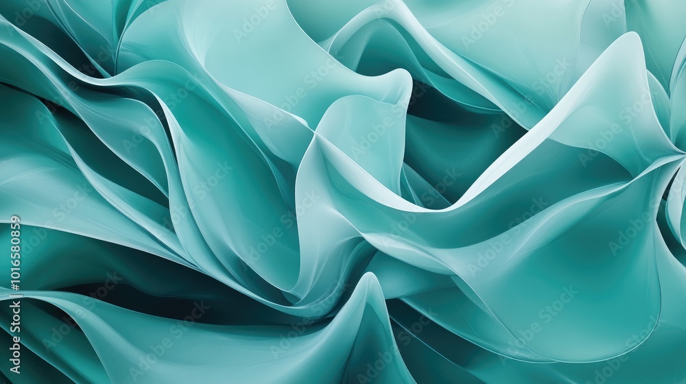 Poster teal background with a mix of abstract angular shapes and soft gradients, creating depth and movemen