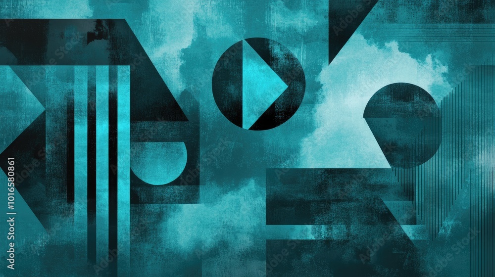 Poster Teal backdrop featuring abstract geometric shapes in sharp and dynamic patterns, creating a bold, modern look.