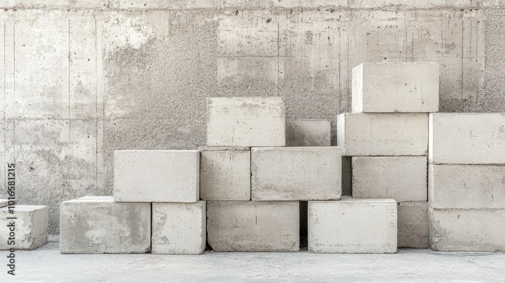Aufkleber stacked cement blocks and bricks, ample space for text in the background