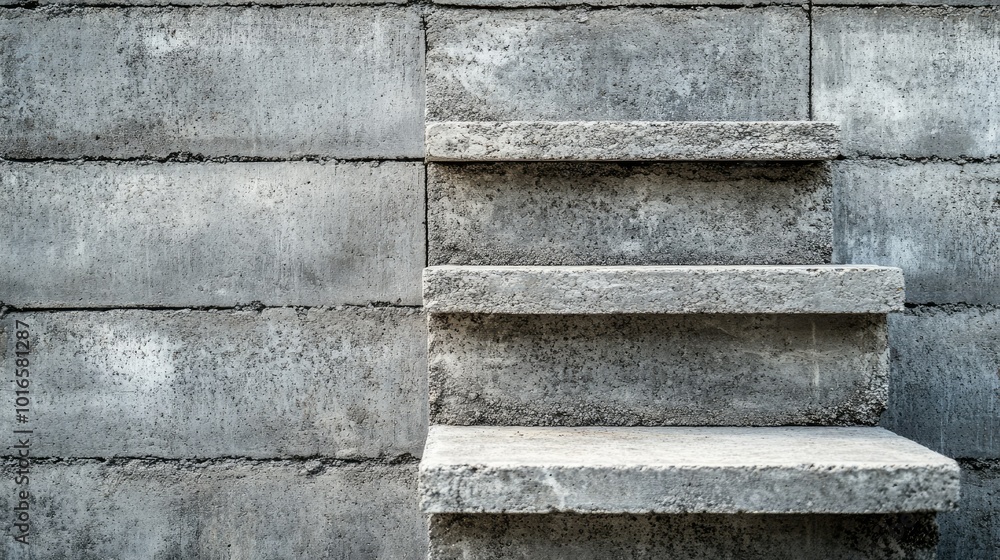 Poster stacked cement blocks and bricks, ample space for text in the background