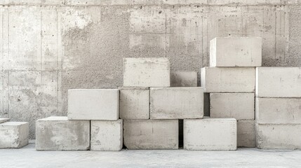 Stacked cement blocks and bricks, ample space for text in the background