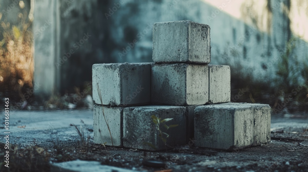 Poster stacked cinder blocks with room for copy in the background