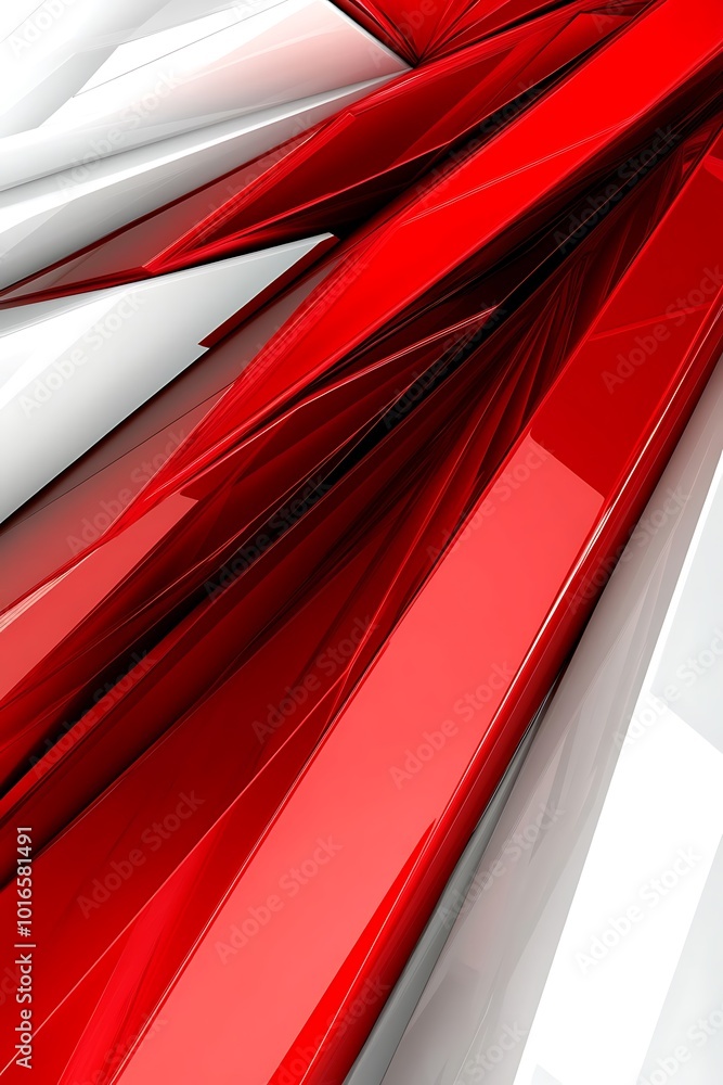Poster intriguing abstract background of red and white geometric patterns, highlighting diagonal shapes tha