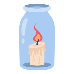 Cozy candle in a jar on a white background