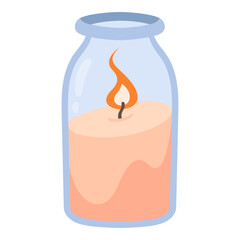 Cozy candle in a jar on a white background