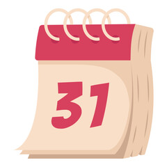 Calendar with date December 31, vector illustration on white background