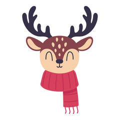 Deer in a scarf on a white background