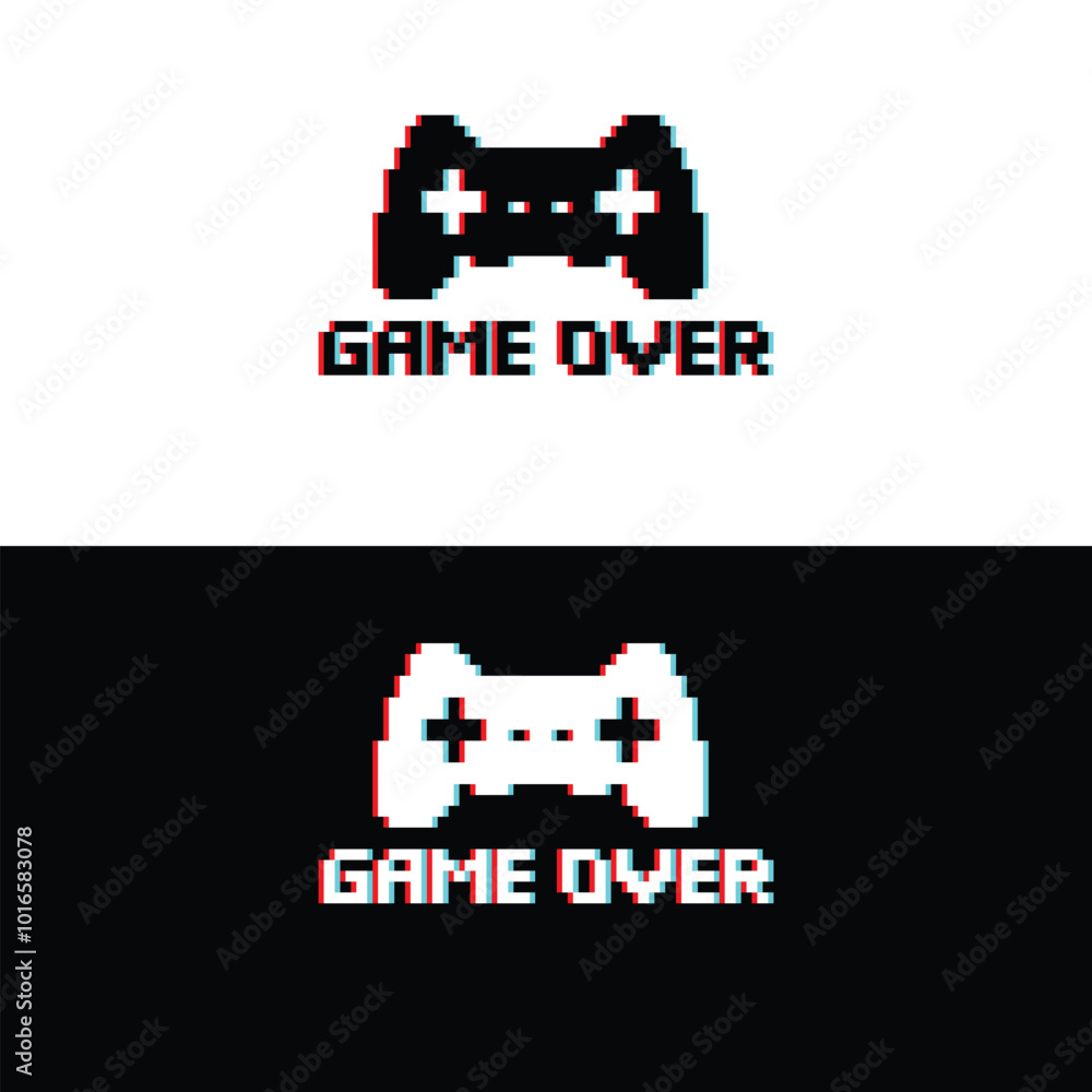 Poster glitch game over 8 bit icon vector pixel text