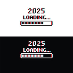 pixel 2025 year loading icon vector 8 bit pixel banner New Year