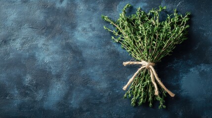Fresh Thyme Herb Bundle on Dark Rustic Background