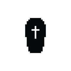 Obraz premium Coffin 8 bit icon funeral Pixel art 8-bit for game happy halloween