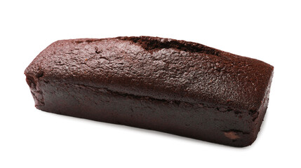 One tasty chocolate sponge cake isolated on white