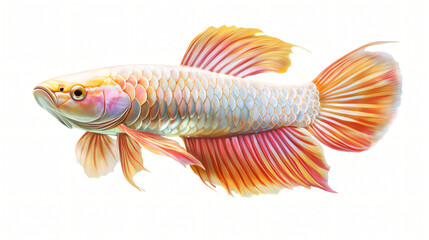 A bright fish swimming gracefully on a white background