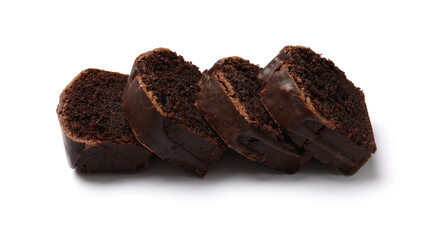 Slices of tasty chocolate sponge cake isolated on white