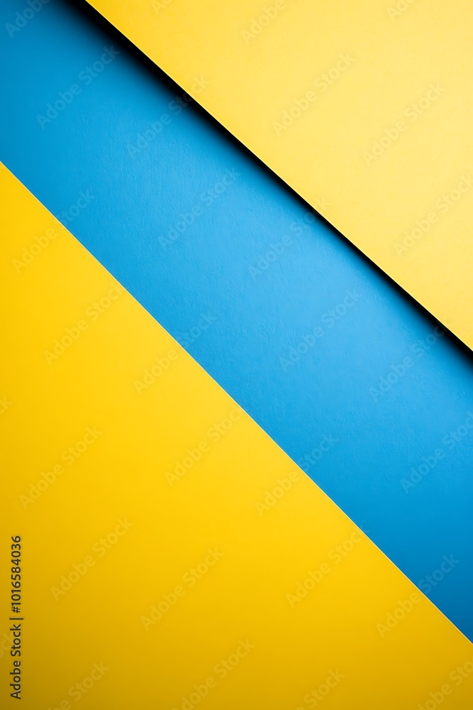 Poster vivid blue and yellow abstract background with diagonal geometric patterns, combining sharp angles a
