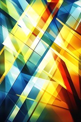 Fototapeta premium Abstract Geometric Design in Blue and Yellow with Diagonal Lines and Shapes, Conveying a Sense of Motion and Modern Artistic Expression
