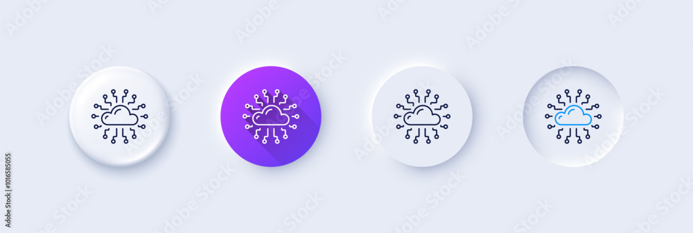 Poster cloud computing network line icon. neumorphic, purple gradient, 3d pin buttons. internet data storag