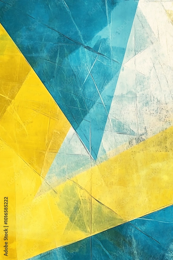 Poster dynamic blue and yellow abstract geometric background featuring bold diagonal shapes and patterns, c