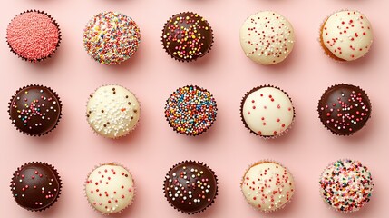 Top view of cupcakes decorated with sprinkles, clean background providing ample room for text
