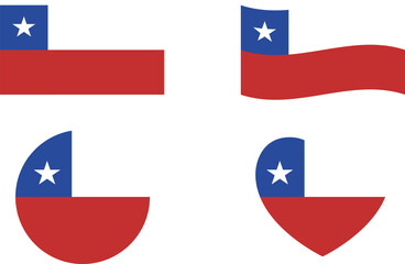 Chile flags set. Circle icon. waving flag. heart shape icon. Various designs