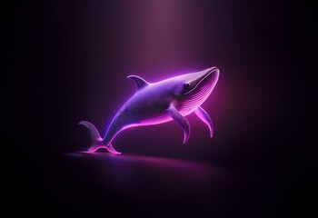 Fototapeta premium A glowing whale silhouette against a dark purple background.
