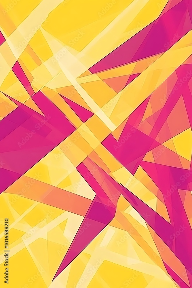 Poster vibrant pink and yellow abstract geometric design featuring dynamic diagonal shapes creating a bold 