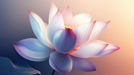 A lotus vector design with smooth curves and a glowing effect around the edges, using soft pastels and gradients to create a luminous appearance