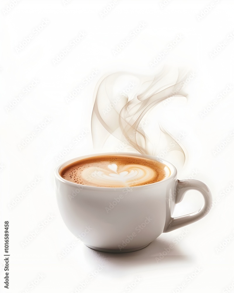 Canvas Prints Steaming Cup of Artfully Swirled Latte on a Serene White Background