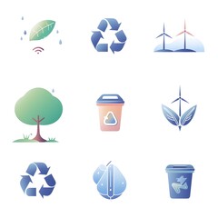 Eco friendly Environmental Conservation Icon Collection on Clean White Background with Copy Space